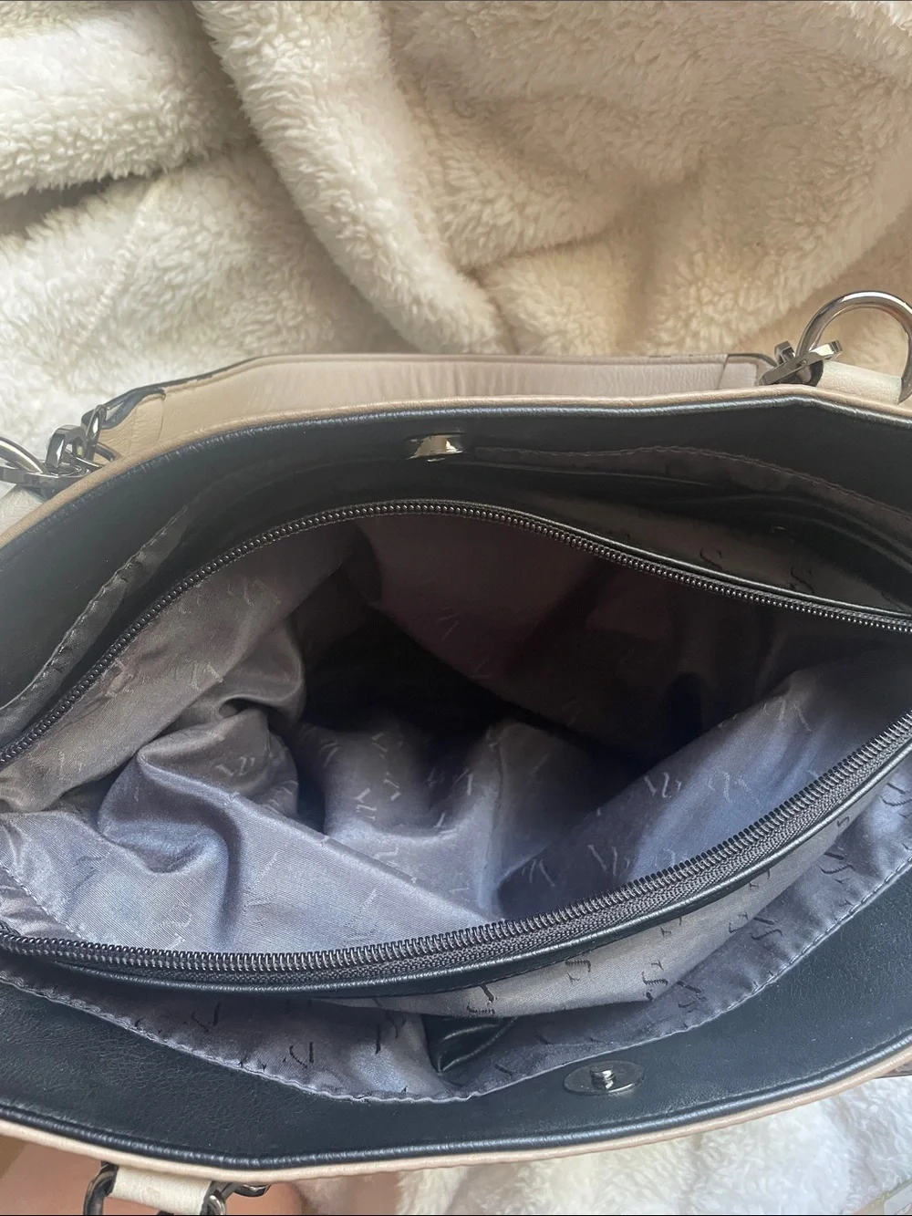 Simply Vera Wang Taupe and Black Two-Tone Tote with Chain Handles